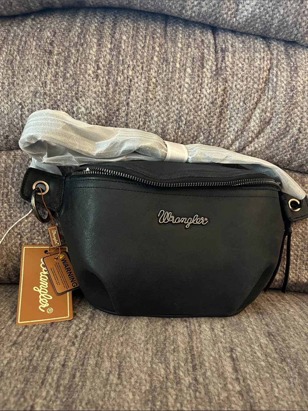 Wrangler Black Leather Crossbody Belt Bag with Metal Logo NWT